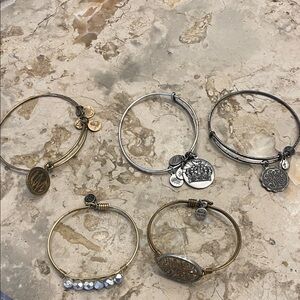 Alex and Ani Style Mixed Metal Charm Bangle Bracelet Set - Gold & Silver